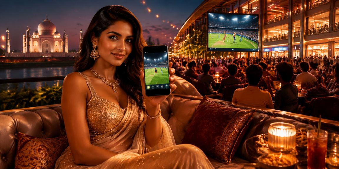 Night market near Taj Mahal with cricket betting advertisement
