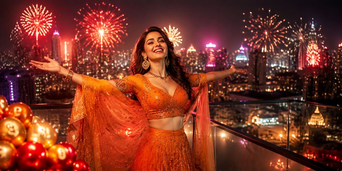 Colorful lottery draw event scene inspired by Bollywood